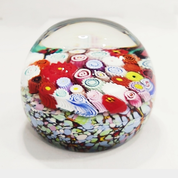 Vintage Large Murano Art Glass Millefiori Multicolored Paperweight - Picture 7 of 9
